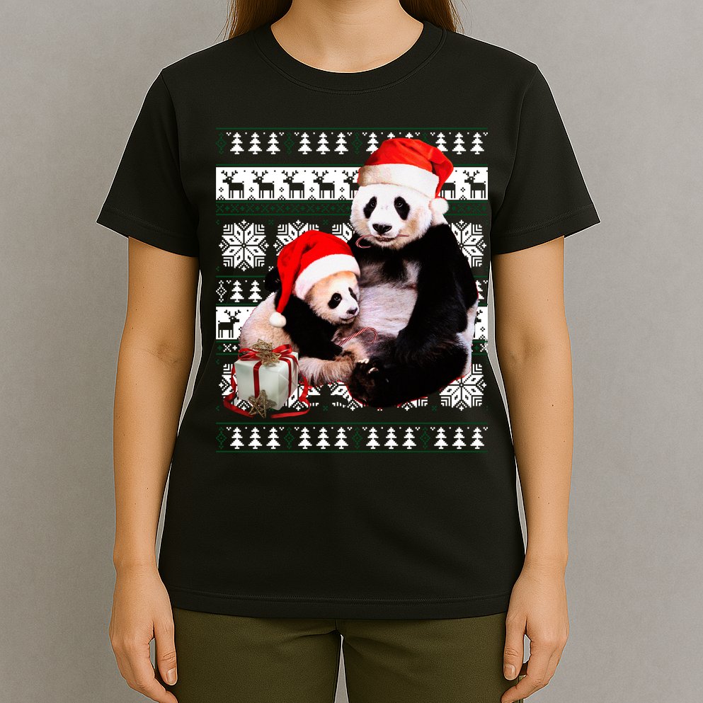 Ugly Christmas Sweater Panda Bears T-Shirt