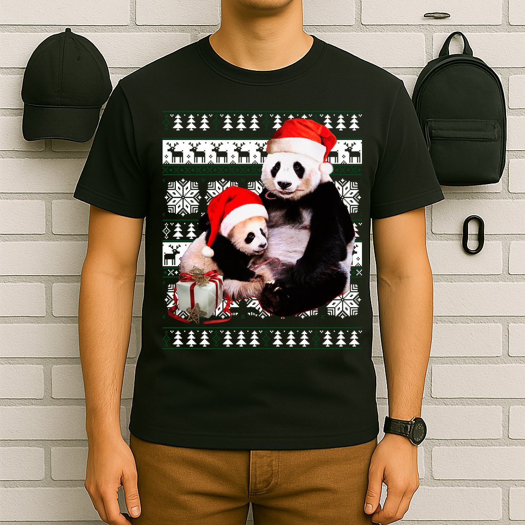 Ugly Christmas Sweater Panda Bears T-Shirt