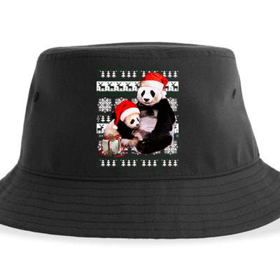 Ugly Christmas Sweater Panda Bears Sustainable Bucket Hat