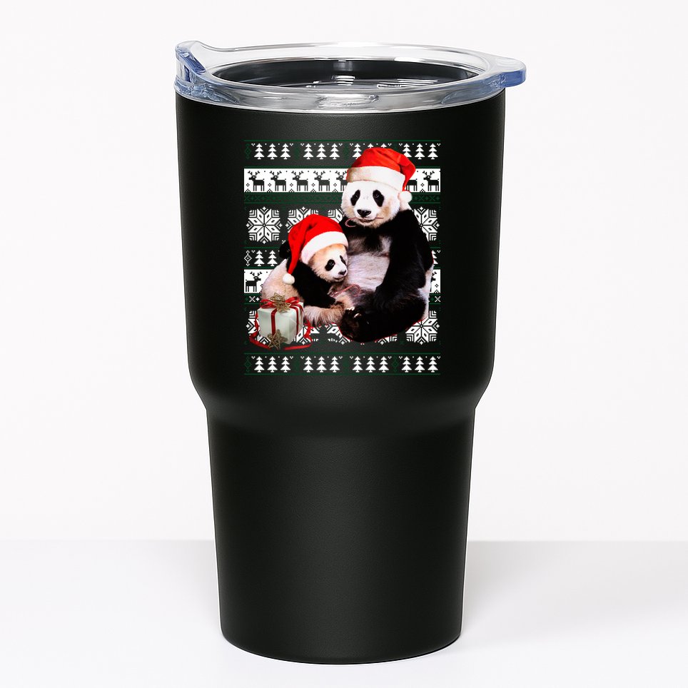Ugly Christmas Sweater Panda Bears Tumbler