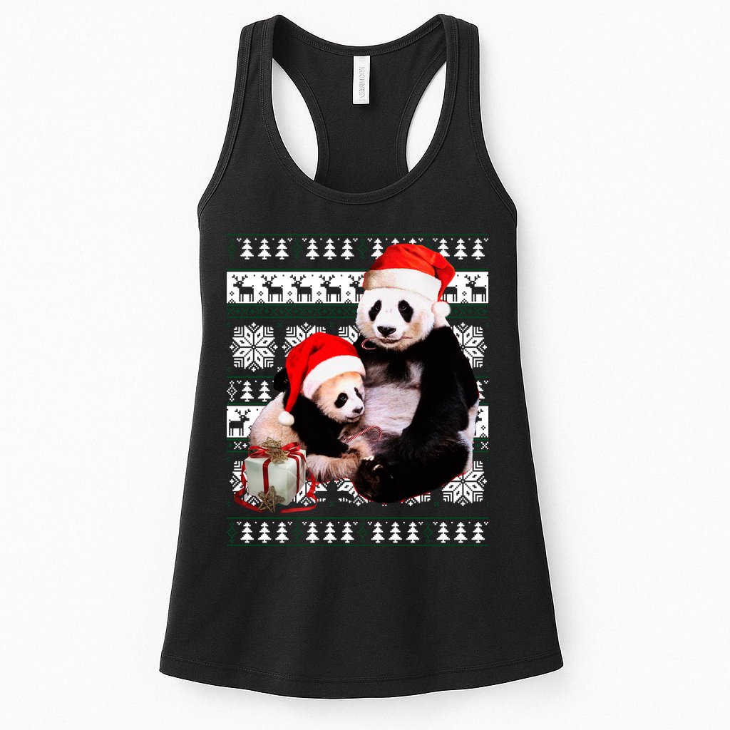 Ugly Christmas Sweater Panda Bears Womens Tank Top