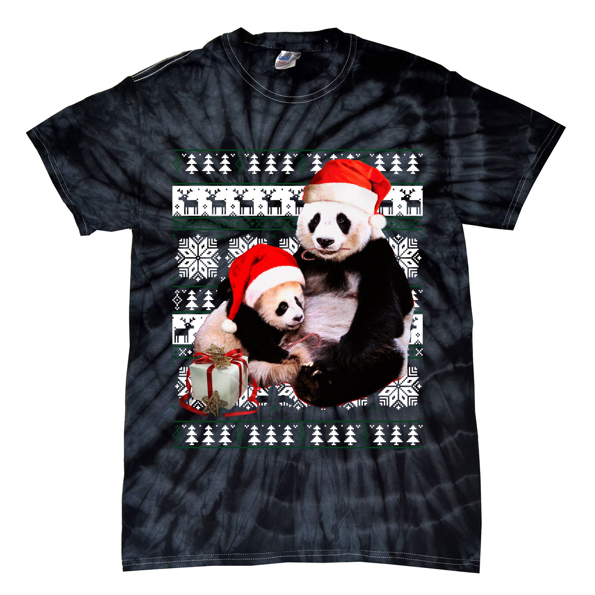 Ugly Christmas Sweater Panda Bears Tie-Dye T-Shirt