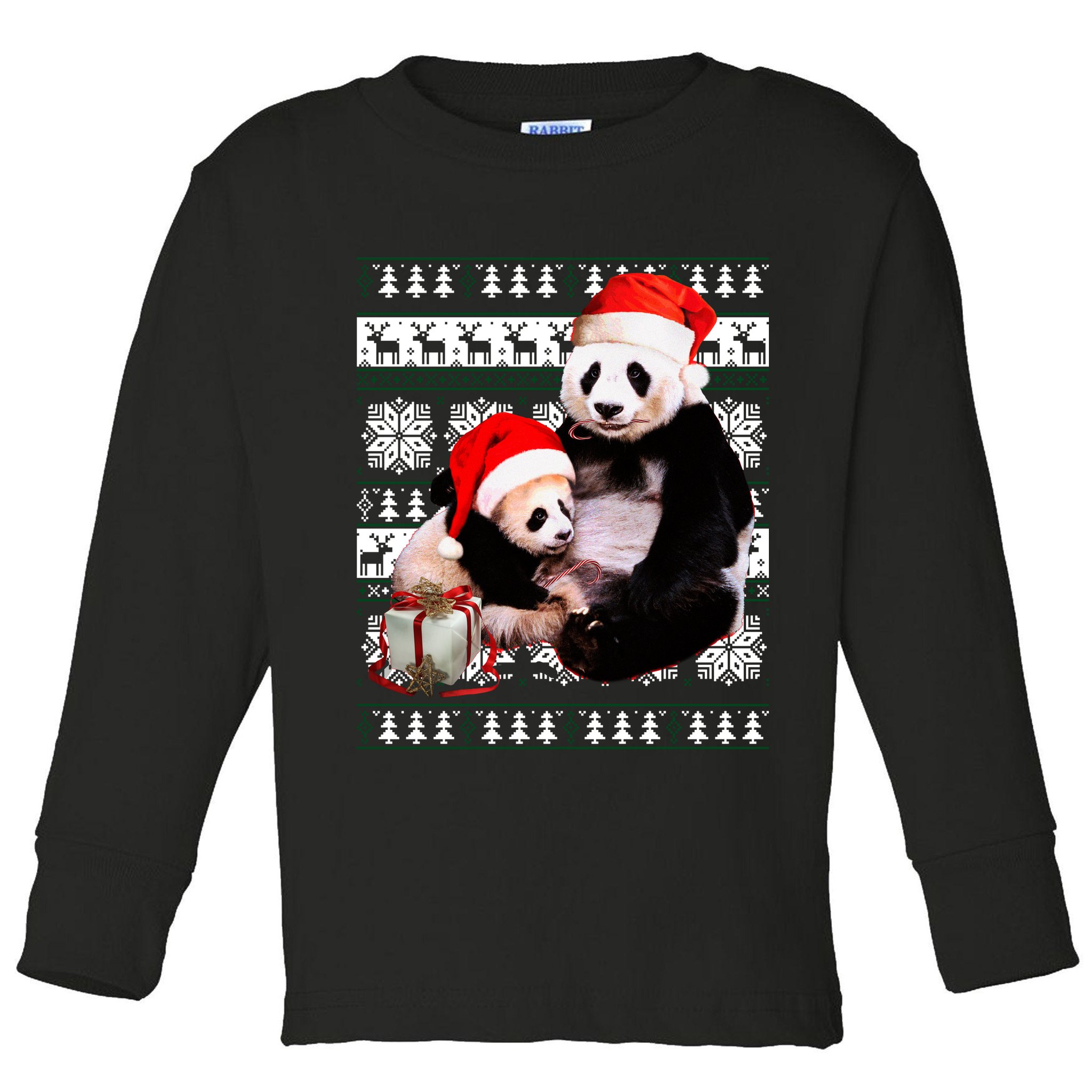 Ugly Christmas Sweater Panda Bears Toddler Long Sleeve Shirt