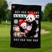 Ugly Christmas Sweater Panda Bears Golf Towel