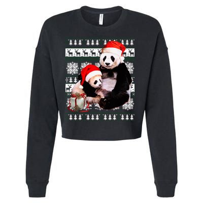 Ugly Christmas Sweater Panda Bears Cropped Pullover Crew