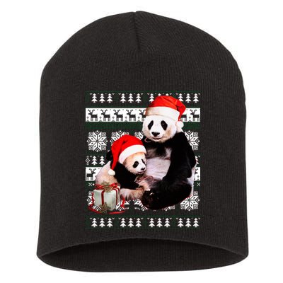 Ugly Christmas Sweater Panda Bears Short Acrylic Beanie
