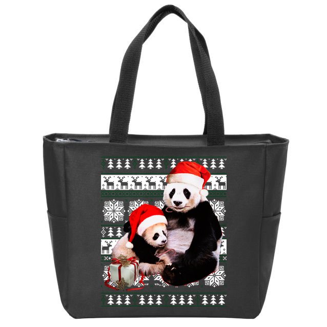 Ugly Christmas Sweater Panda Bears Zip Tote Bag