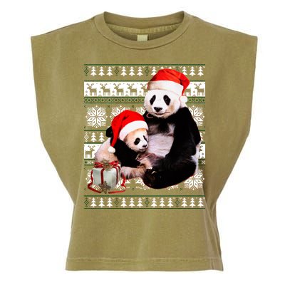 Ugly Christmas Sweater Panda Bears Garment-Dyed Women's Muscle Tee