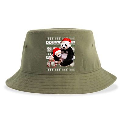 Ugly Christmas Sweater Panda Bears Sustainable Bucket Hat