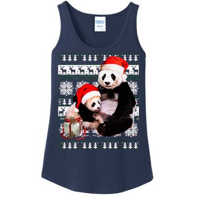 Ugly Christmas Sweater Panda Bears Ladies Essential Tank