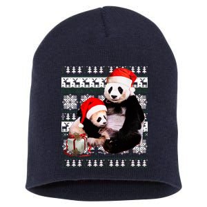 Ugly Christmas Sweater Panda Bears Short Acrylic Beanie