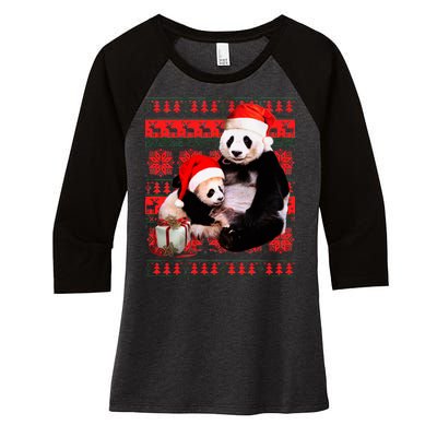 Ugly Christmas Sweater Panda Bears Women's Tri-Blend 3/4-Sleeve Raglan Shirt