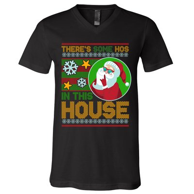 Ugly Christmas Sweater Santa Claus Hos In This House V-Neck T-Shirt