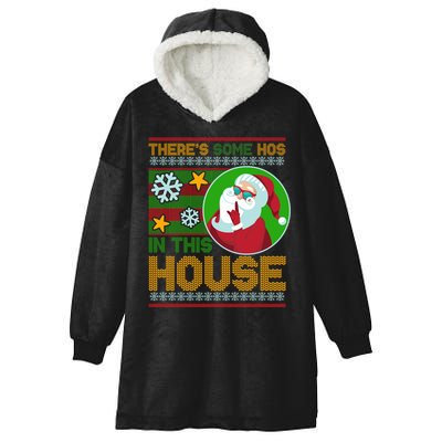 Ugly Christmas Sweater Santa Claus Hos In This House Hooded Wearable Blanket