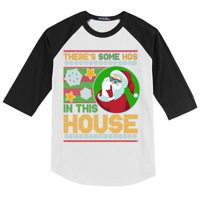 Ugly Christmas Sweater Santa Claus Hos In This House Kids Colorblock Raglan Jersey