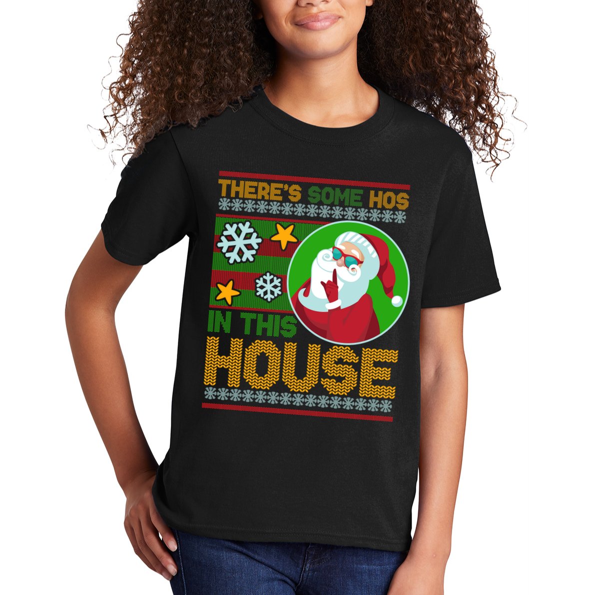 Ugly Christmas Sweater Santa Claus Hos In This House Kids T-Shirt