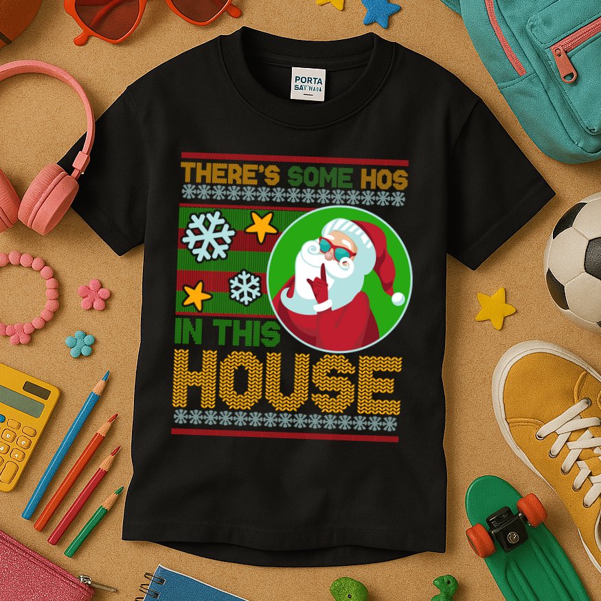 Ugly Christmas Sweater Santa Claus Hos In This House Kids T-Shirt