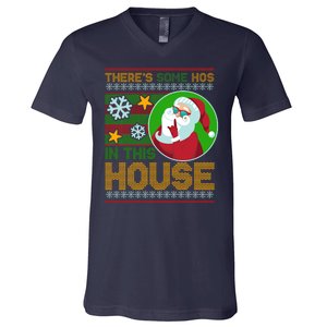 Ugly Christmas Sweater Santa Claus Hos In This House V-Neck T-Shirt