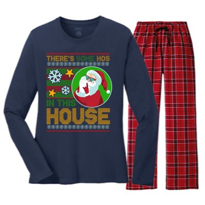 Ugly Christmas Sweater Santa Claus Hos In This House Women's Long Sleeve Flannel Pajama Set 