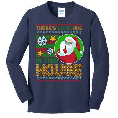 Ugly Christmas Sweater Santa Claus Hos In This House Kids Long Sleeve Shirt