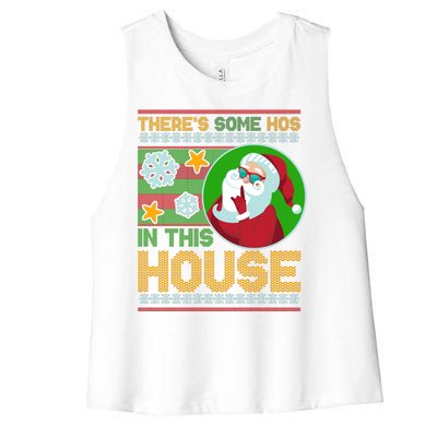 Ugly Christmas Sweater Santa Claus Hos In This House Women's Racerback Cropped Tank