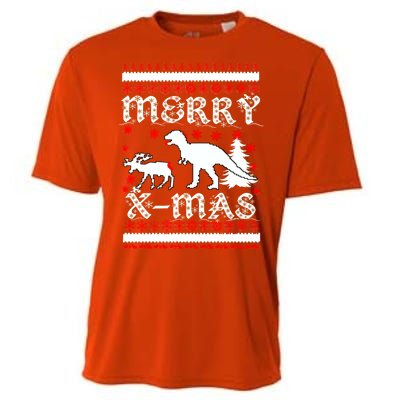 Ugly Christmas Sweater T-Rex Ate Reindeer Cooling Performance Crew T-Shirt