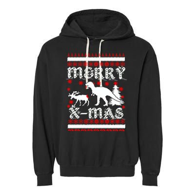 Ugly Christmas Sweater T-Rex Ate Reindeer Garment-Dyed Fleece Hoodie