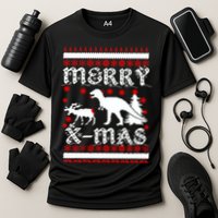 Ugly Christmas Sweater T-Rex Ate Reindeer Performance Shirt