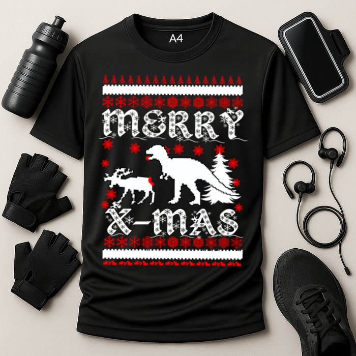 Ugly Christmas Sweater T-Rex Ate Reindeer Performance Shirt