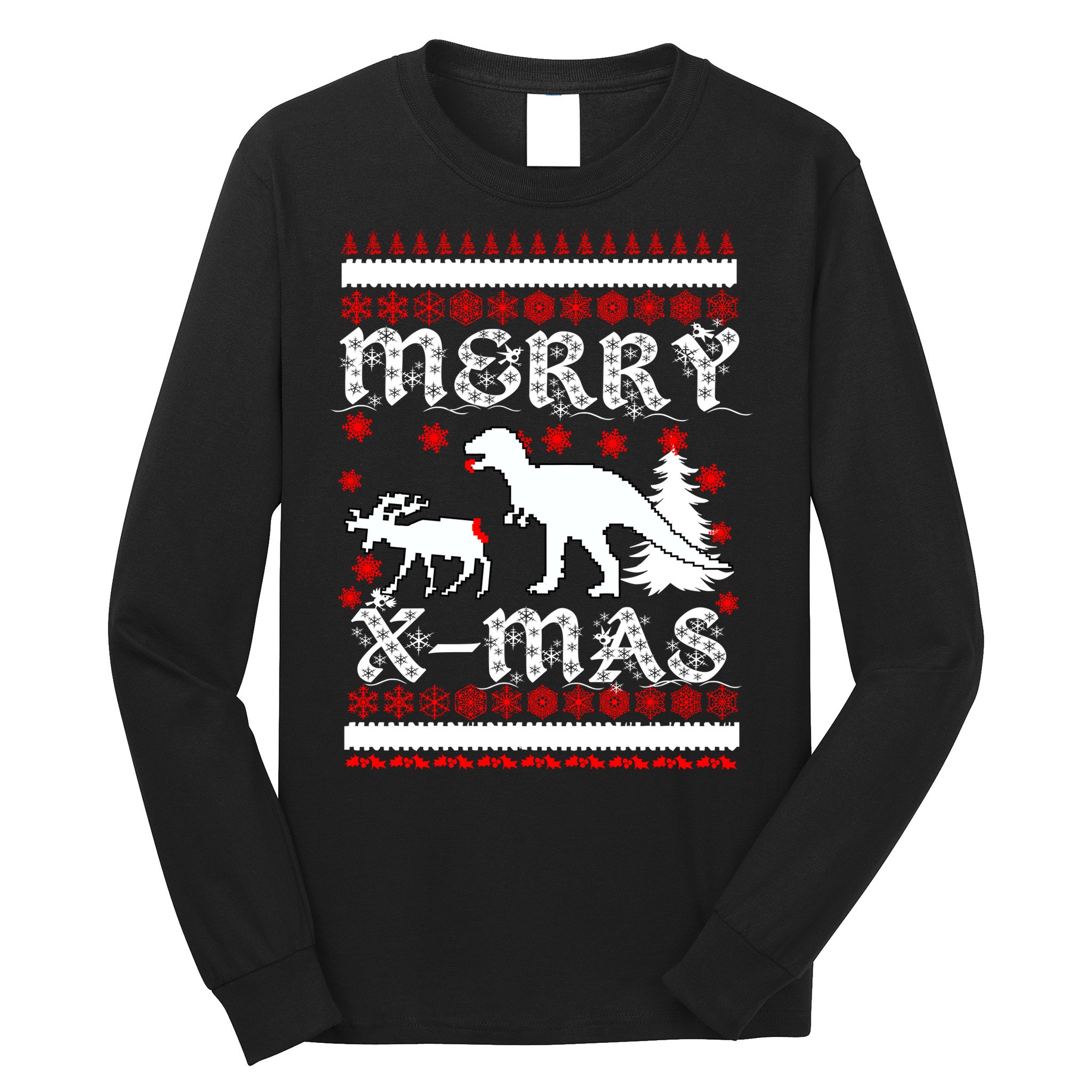 Ugly Christmas Sweater T-Rex Ate Reindeer Long Sleeve Shirt