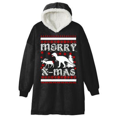 Ugly Christmas Sweater T-Rex Ate Reindeer Hooded Wearable Blanket