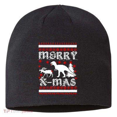 Ugly Christmas Sweater T-Rex Ate Reindeer Sustainable Beanie