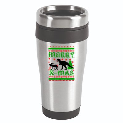 Ugly Christmas Sweater T-Rex Ate Reindeer 16oz Travel Tumbler