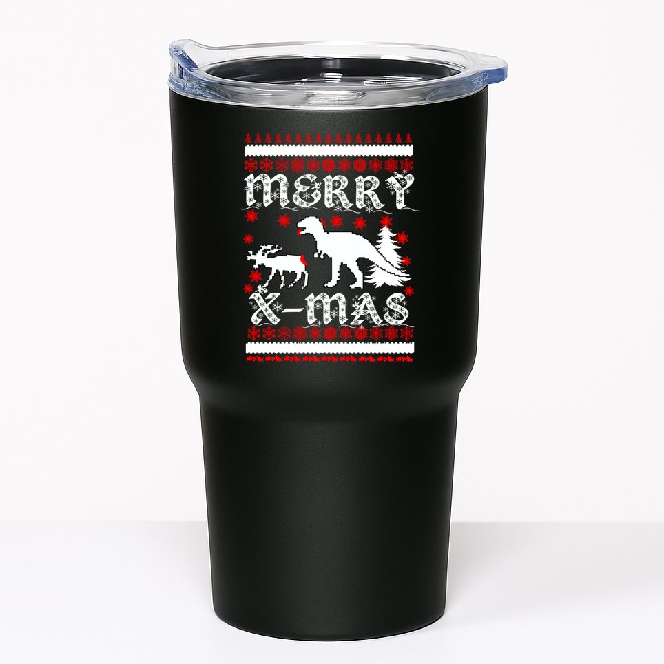 Ugly Christmas Sweater T-Rex Ate Reindeer Tumbler