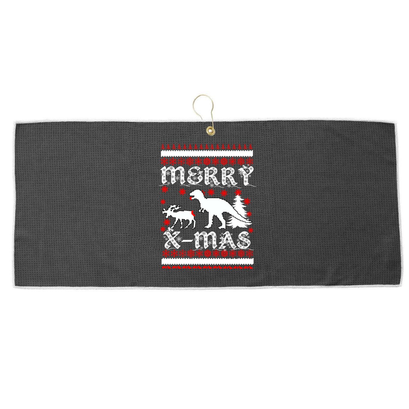 Ugly Christmas Sweater T-Rex Ate Reindeer Large Microfiber Waffle Golf Towel
