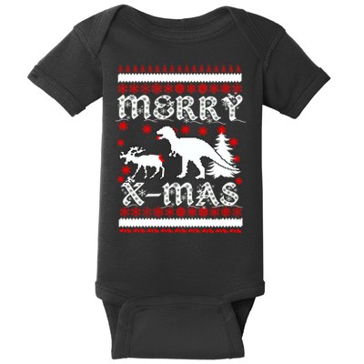 Ugly Christmas Sweater T-Rex Ate Reindeer Baby Bodysuit