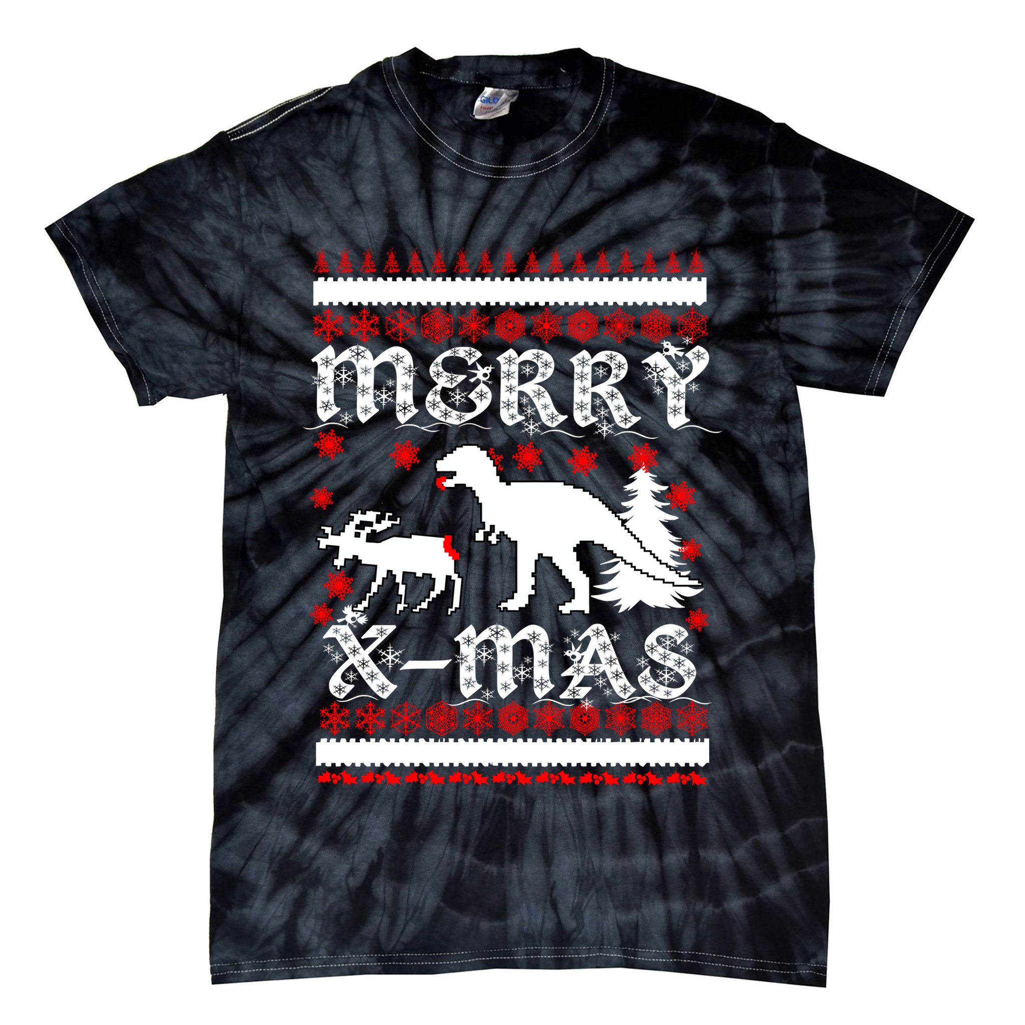 Ugly Christmas Sweater T-Rex Ate Reindeer Tie-Dye T-Shirt