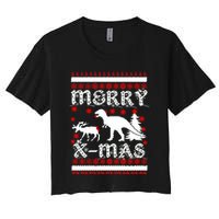Ugly Christmas Sweater T-Rex Ate Reindeer Women's Crop Top Tee