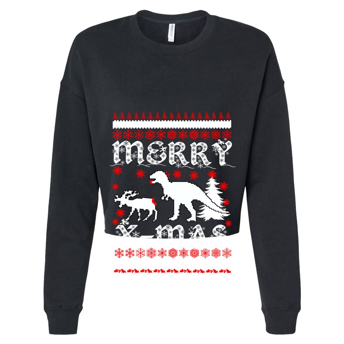 Ugly Christmas Sweater T-Rex Ate Reindeer Women's Crop Top Tee