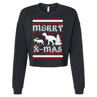 Ugly Christmas Sweater T-Rex Ate Reindeer Cropped Pullover Crew