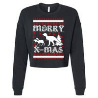 Ugly Christmas Sweater T-Rex Ate Reindeer Cropped Pullover Crew