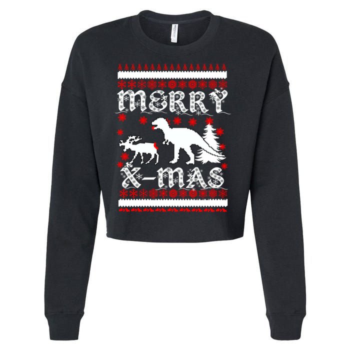 Ugly Christmas Sweater T-Rex Ate Reindeer Cropped Pullover Crew