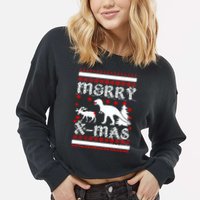 Ugly Christmas Sweater T-Rex Ate Reindeer Cropped Pullover Crew