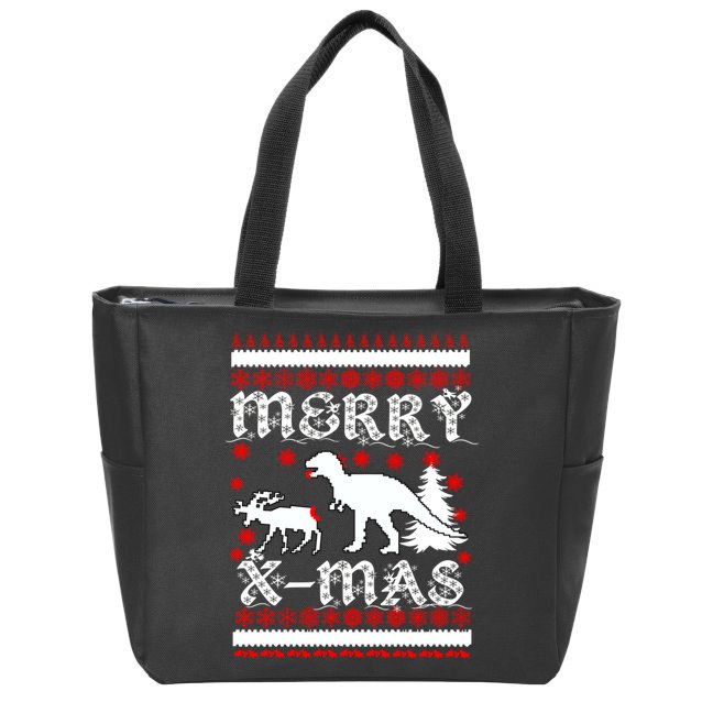 Ugly Christmas Sweater T-Rex Ate Reindeer Zip Tote Bag