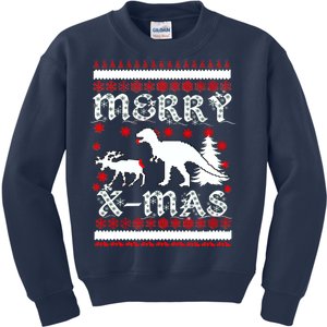 Ugly Christmas Sweater T-Rex Ate Reindeer Kids Sweatshirt