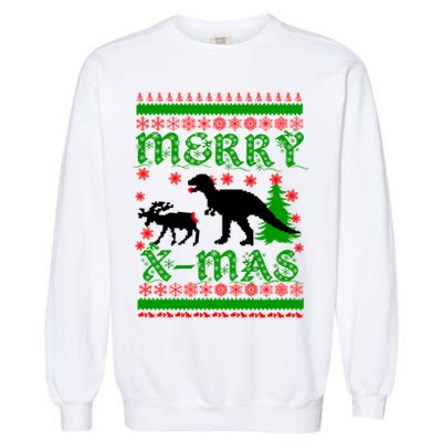 Ugly Christmas Sweater T-Rex Ate Reindeer Garment-Dyed Sweatshirt