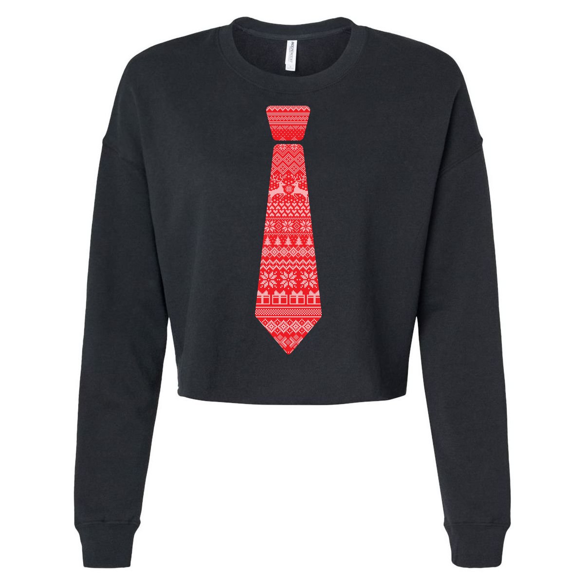 Ugly Christmas Sweater Tie Cropped Pullover Crew