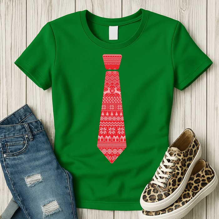 Ugly Christmas Sweater Tie Womens T-Shirt