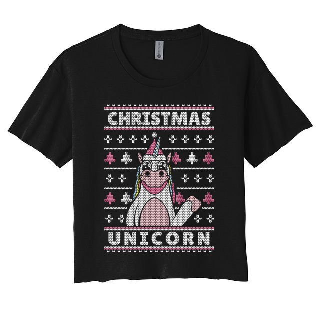 Ugly Christmas Sweater Unicorn Crop Top