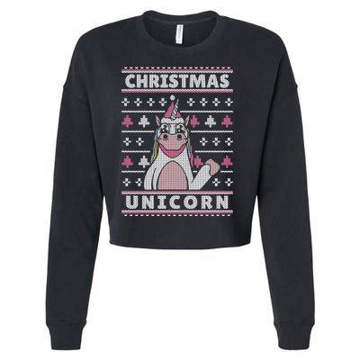 Ugly Christmas Sweater Unicorn Cropped Pullover Crew